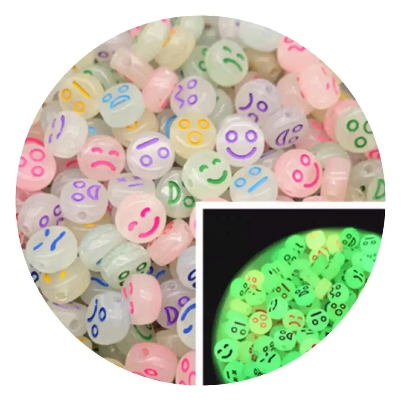 100/200/300/500pcs Acrylic Luminous Beads Round Heart Flower Square Alphabet Beads For Jewelry Making Diy Bracelet Accessorie