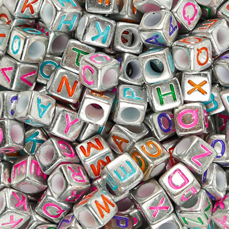 100Pcs/Lot Trendy  Acrylic Square Alphabet Beads Large Hole Letter Loose Spacer Bead Jewelry Handmade Bracelet Making Supplies