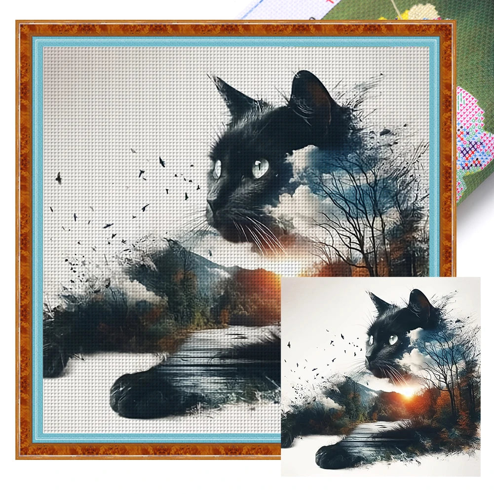 Full Embroidery Eco-cotton Thread 11CT Printed Cat Cross Stitch Kit Art 40x40cm
