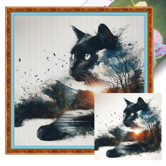 Full Embroidery Eco-cotton Thread 11CT Printed Cat Cross Stitch Kit Art 40x40cm