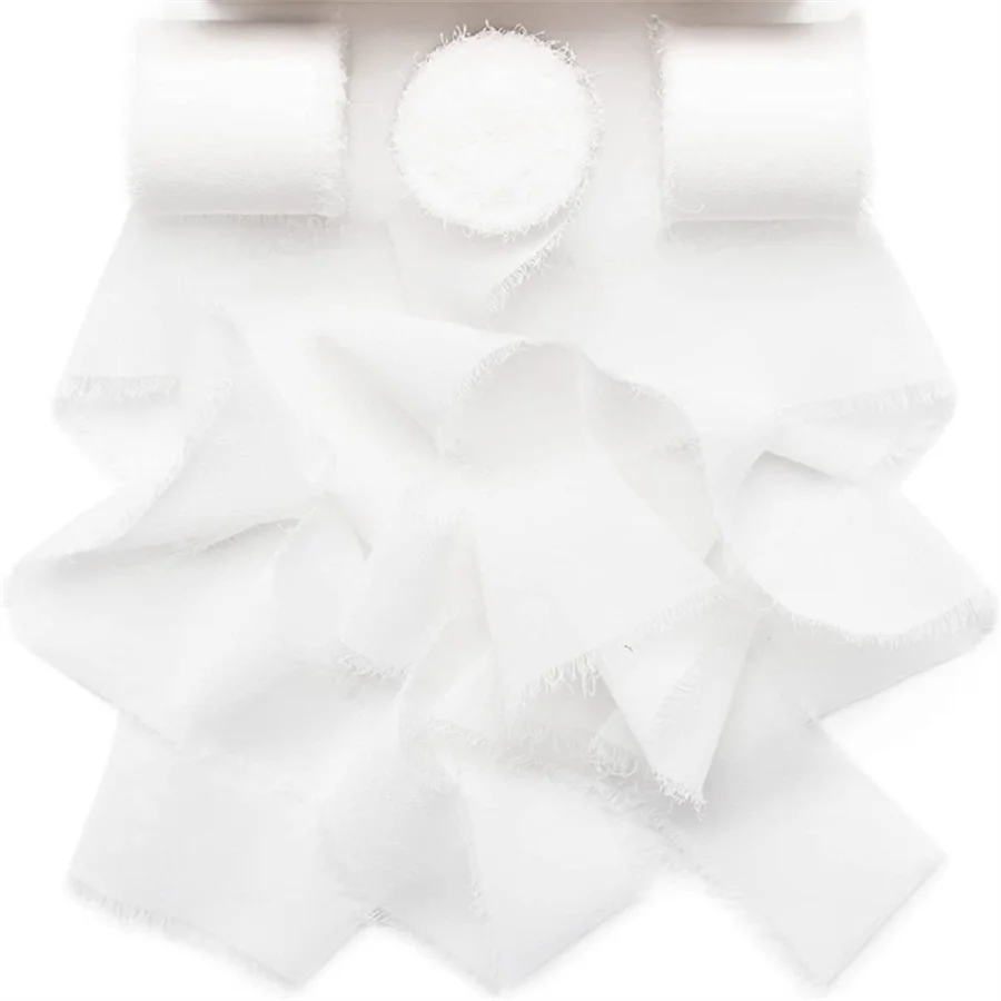 3 Roll/set 5m Frayed Edged Satin Handmade Chiffon Silk Ribbon For Wedding Invitation Bouquets Birthday Party DIY Decoration Gift