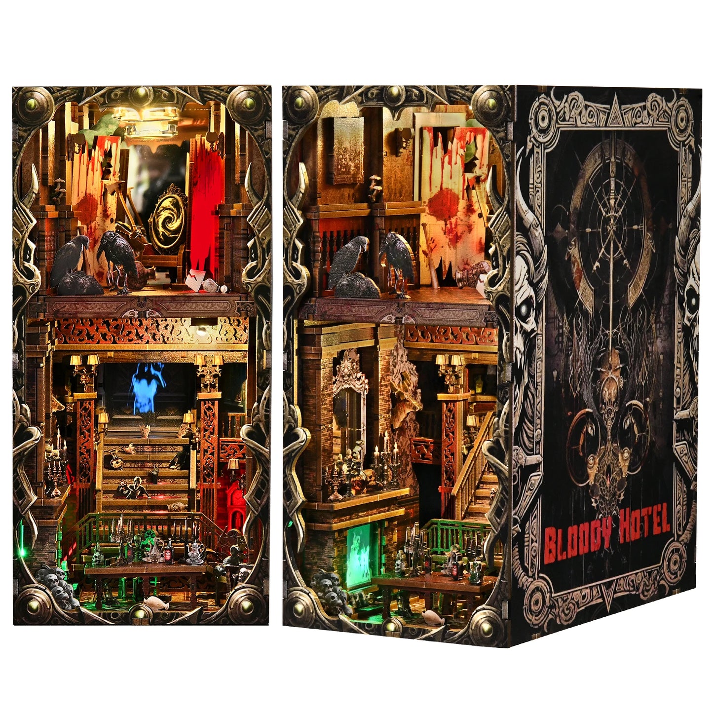 Book Nook Kit Haunted Hotel Halloween 3D DIY Wooden Puzzle Handmade Bookshelf Dollhouse Model Bookend Building Home Decoration