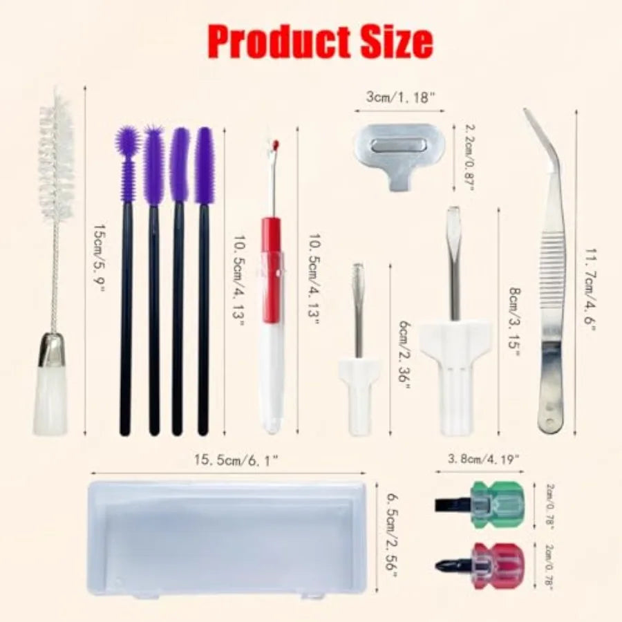 21 Pieces Sewing Machine Cleaning Kit with Storage Box: Includes Tweezers Double-Headed Brush Screwdriver Seam Rippers Silicone