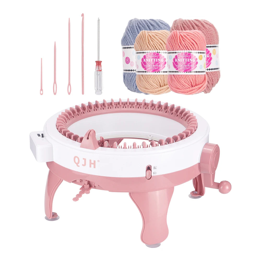 QJH 48-Needles Handheld Knitting Machine Kit With Yarns - DIY Craft Weaving Machine Set For Scarves, Sweaters, Hats & Socks