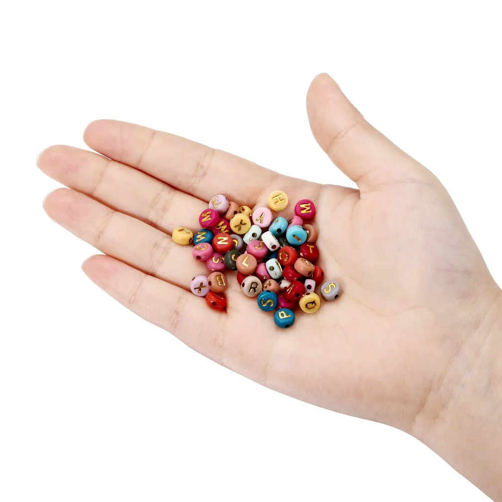 100-500pcs 7mm Colourful Mixed Letter Acrylic Beads Round Flat Alphabet Bead For DIY Jewelry Making Handmake Bracelet Necklace