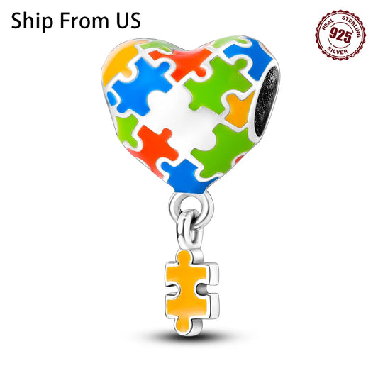 925 Sterling Silver Colorful patchwork heart shape Beads Fit Bracelets Necklace Women Gift DIY Jewelry Making Accessory