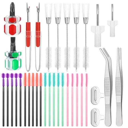35 Pcs Sewing Machine Cleaning Kit with Silicone Dense Hair Cleaning Brush Tweezers 2-Headed Brush Screwdriver Seam Rippers for