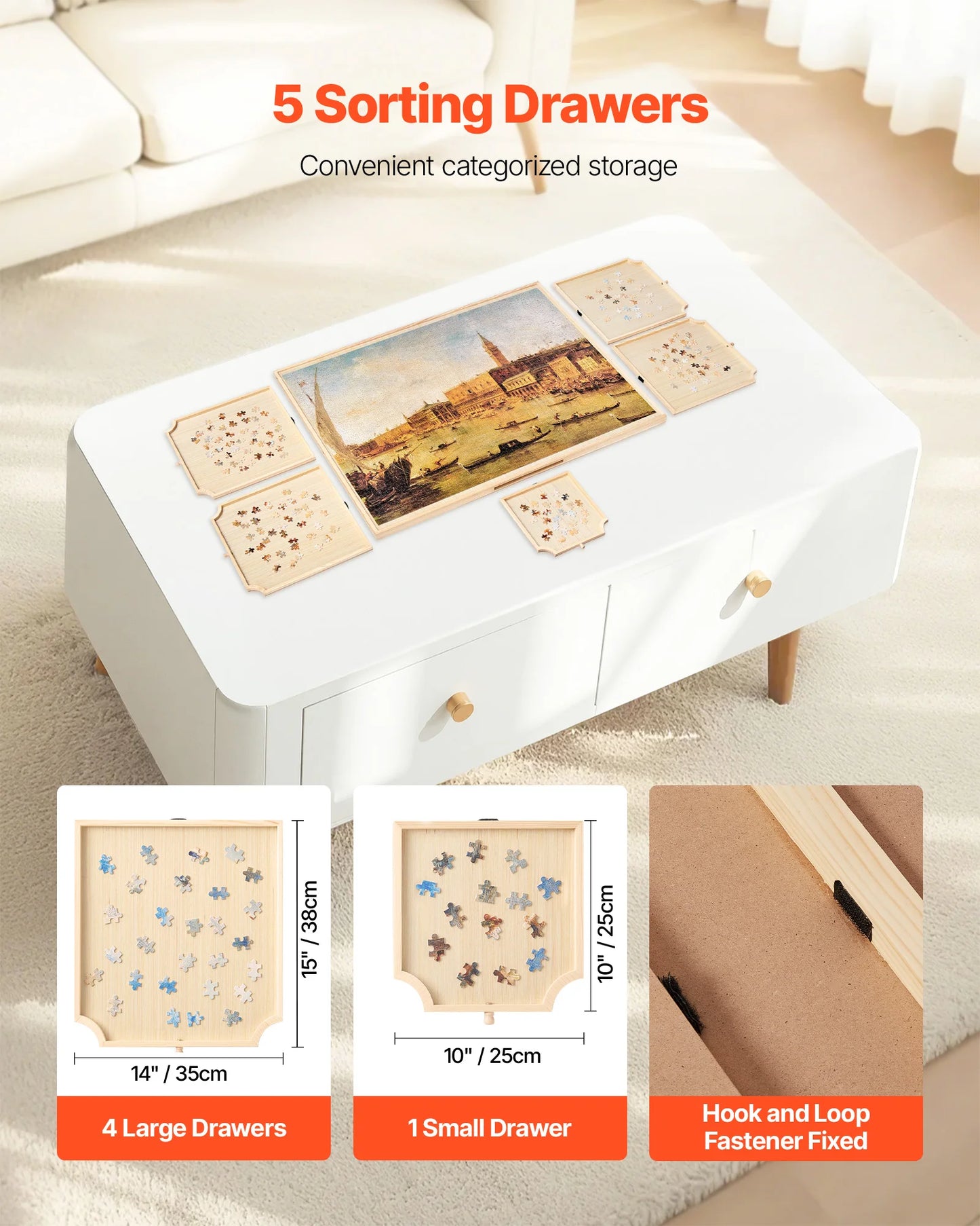 SucceBuy 2000 Piece Rotating Puzzle Board with 5 Drawers and Cover 40x29 in Portable Wooden Table Jigsaw Puzzle  for Adults