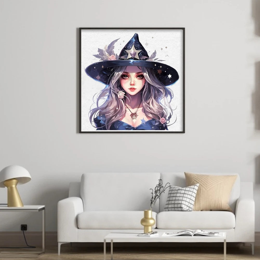 Full Embroidery Cotton Thread 11CT Printed Halloween Witch Cross Stitch 60x60cm