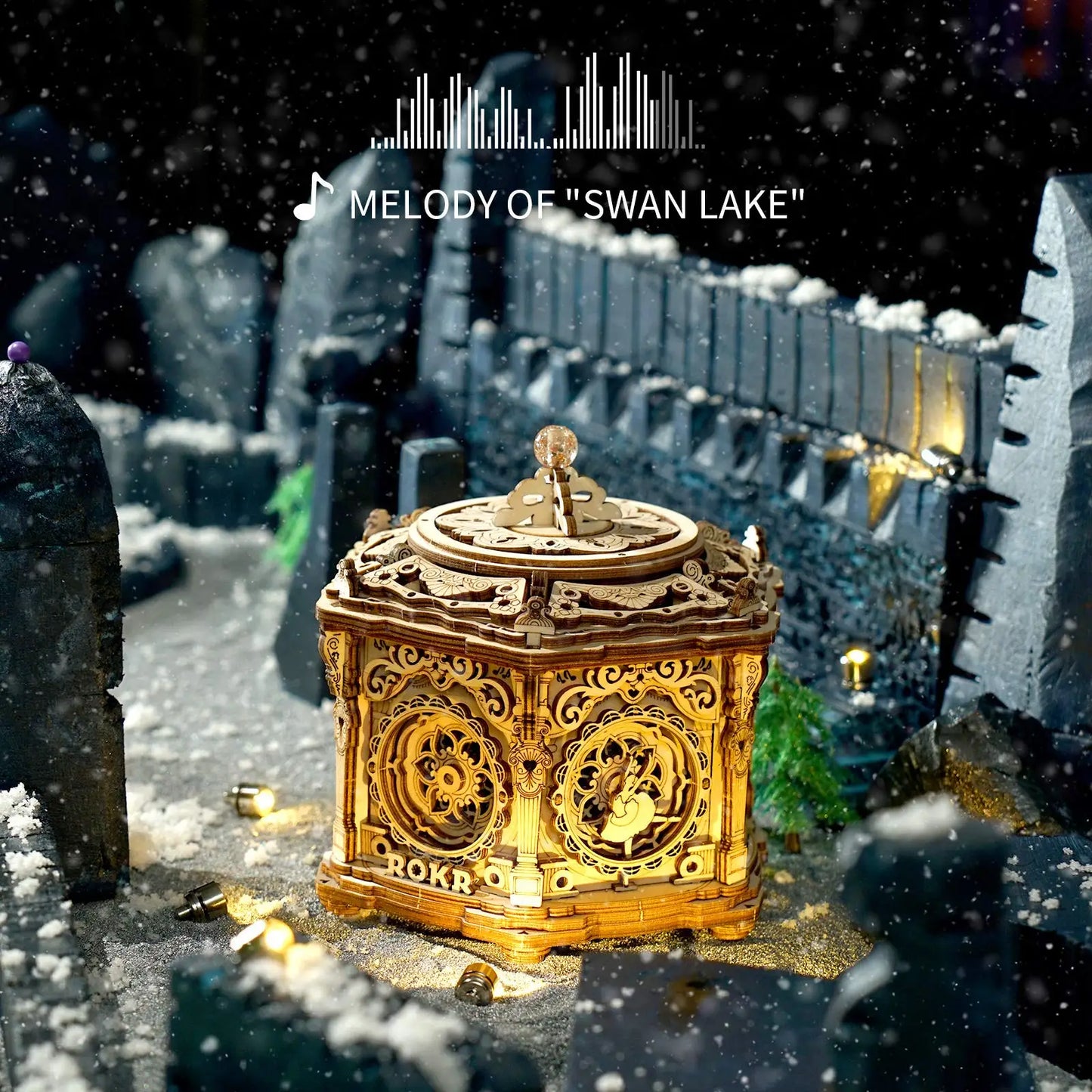 Robotime Rokr DIY Mechanical Music Box Kit 3D Wooden Puzzle Box for Adults Self-Assembly Building Project - Secret Garden