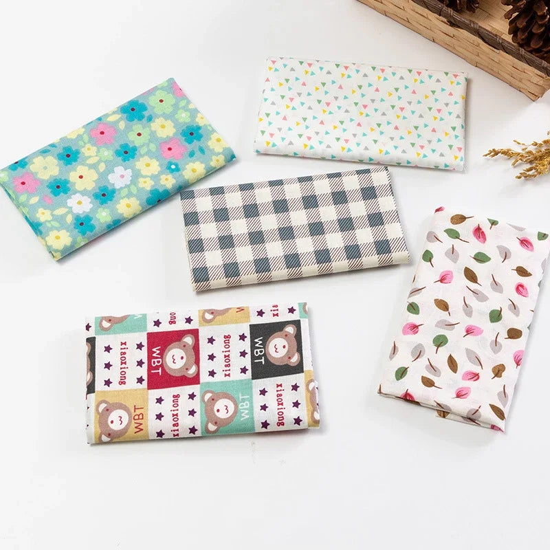 5Pcs/Set 25cmX25cm Floral Plaid Dot Stripes Print Cotton Fabric Sewing Quilting Cloth Patchwork Needlework Handmade DIY Material