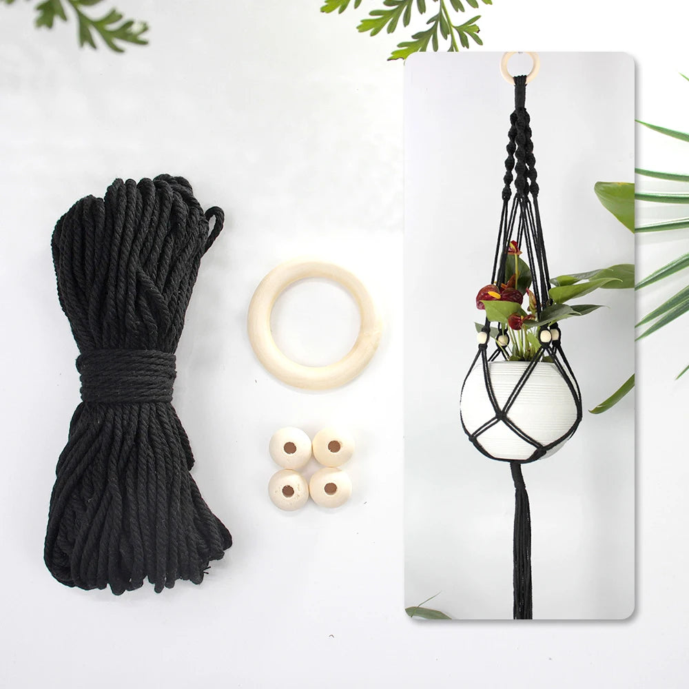Knitting Plant Hanging Basket Macrame Kit with Tutorial for Beginners DIY Handmade Weaving Kit Mesh Hang Basket for Home Decor