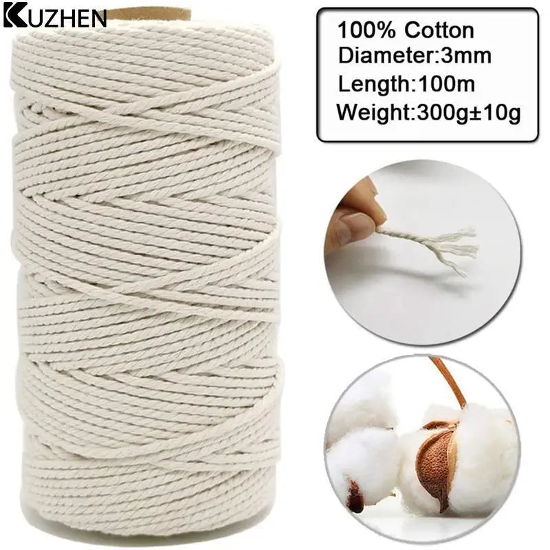 Macrame Cord Natural Cotton Rope With Wood Ring Wood Stick For DIY Teether Macrame Kit Wall Hanging Plant Hanger