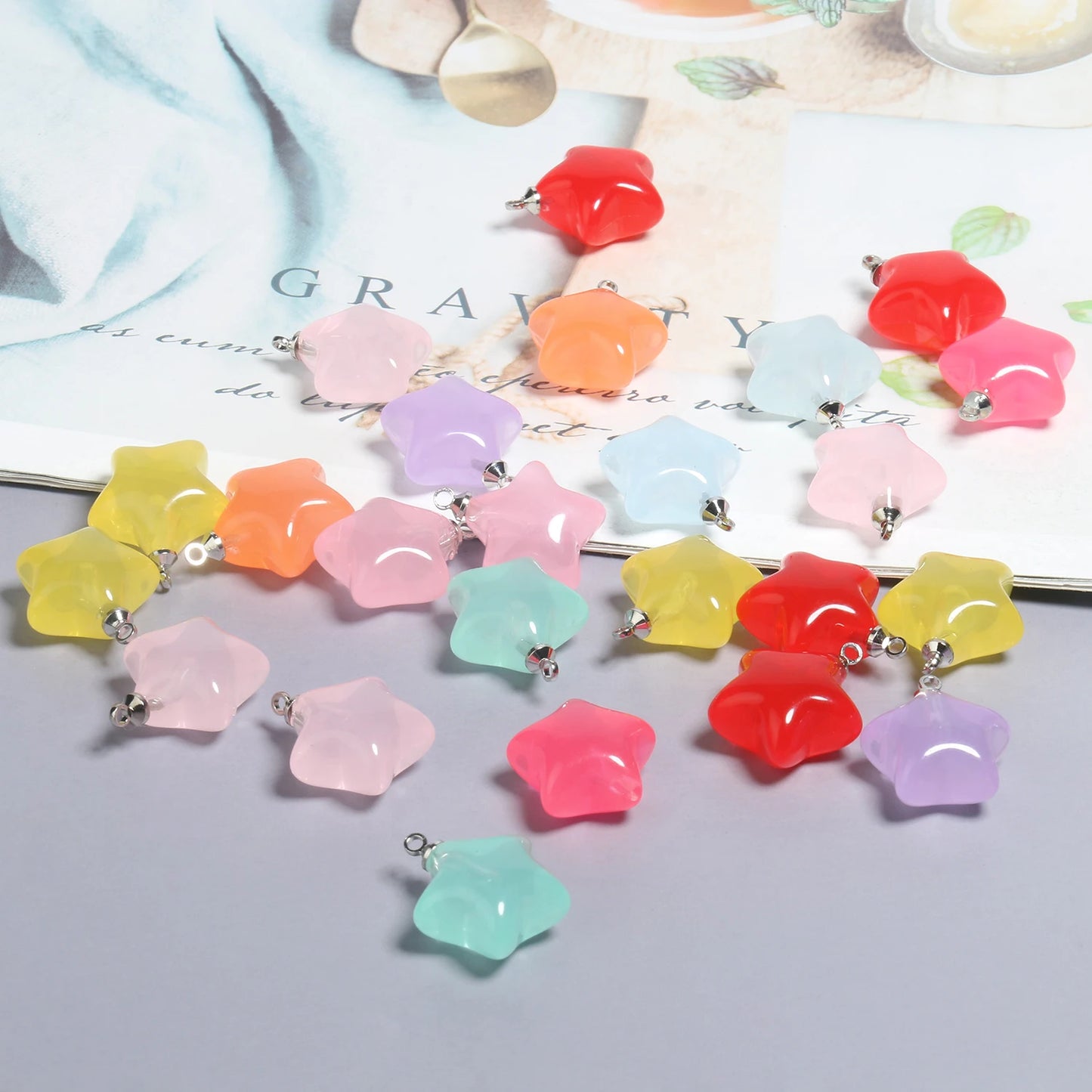 Colorful Star Charms Resin Candy Color Pendants Keychain Handmade Necklace Bracelet Jewelry Making DIY Craft Accessories 10pcs