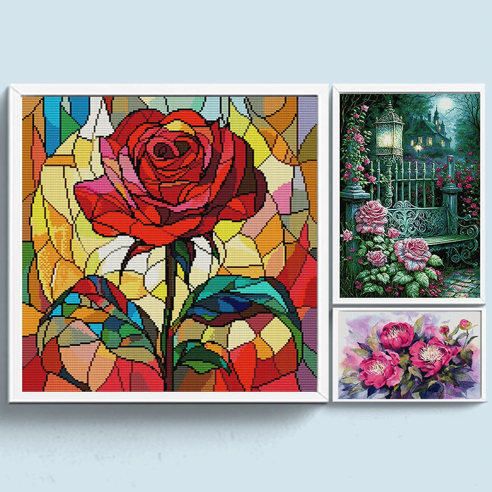 Flower Printed Cross Stitch Kit DIY 14CT Thread Art Needlework Home Wall Decor