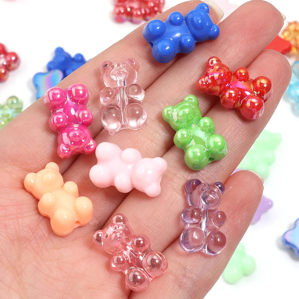 30Pcs Bear Acrylic Beads Mixed Color Cute Gummy Teddy Bear Loose Beads for DIY Jewelry Necklace Bracelet Hair Ties Accessories