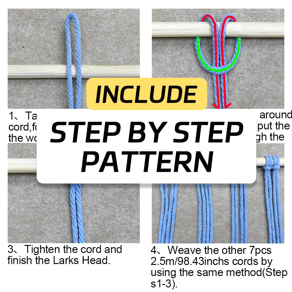 Bohemian Retro Hanging Bookshelf Macrame Kit - DIY Handmade Weaving Set with Beginner Guide, Wall-Mounted Shelf