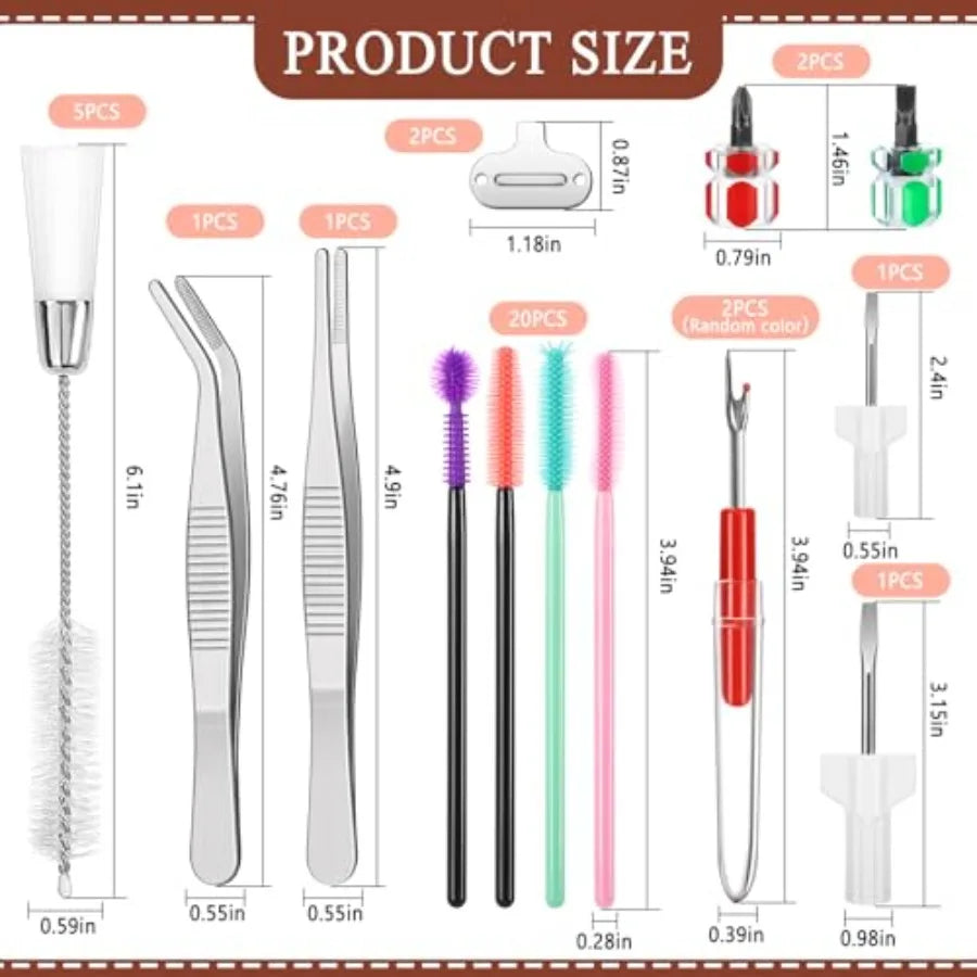 35 Pcs Sewing Machine Cleaning Kit with Silicone Dense Hair Cleaning Brush Tweezers 2-Headed Brush Screwdriver Seam Rippers for