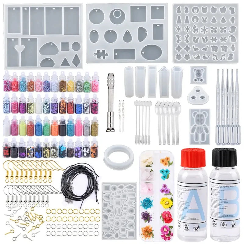 All in One Silicone Molds Starter Kit with 1:1 Clear Epoxy Resin for Office Home Decor Art Craft DIY Jewelry Making Supplies