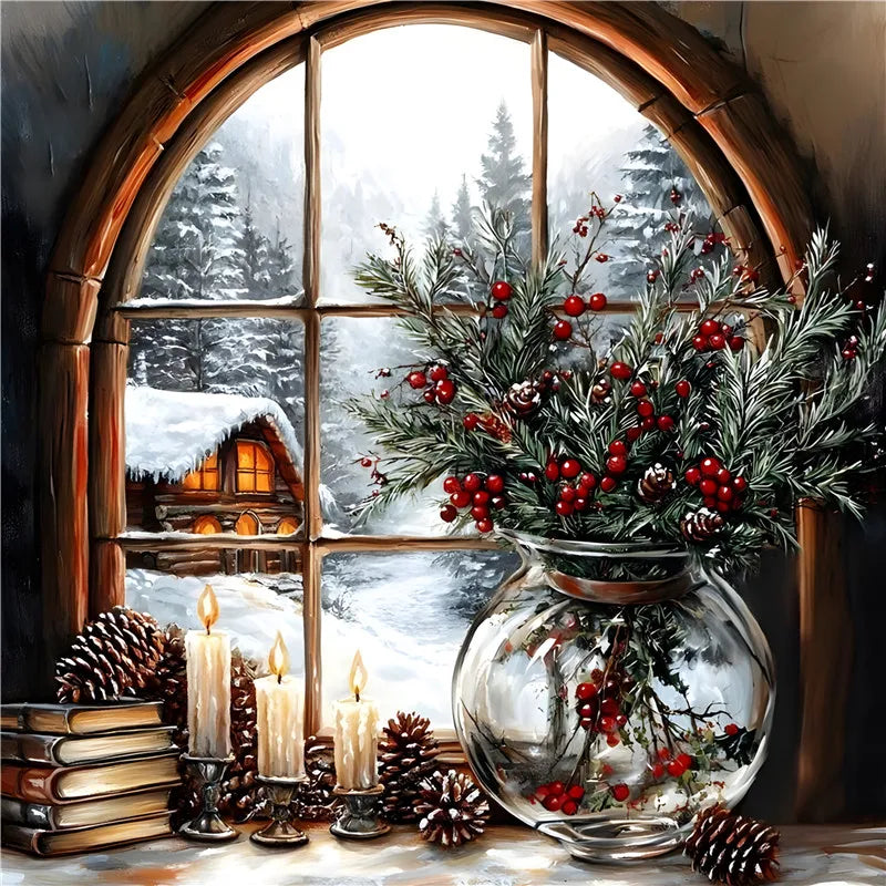 Diamond Painting DIY Rhinestone Xmas Snow View Kit Picture 5D Full Round Drill Mosaic Embroidery Wall Decor Unique Gift No Frame