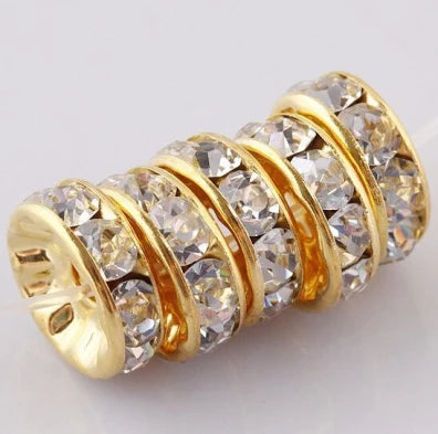 100Pcs 4/6/8/10mm Metal Crystal Beads Rhinestone Rondelle Spacer Beads For Jewelry Making Bracelet  Necklace DIY Accessories