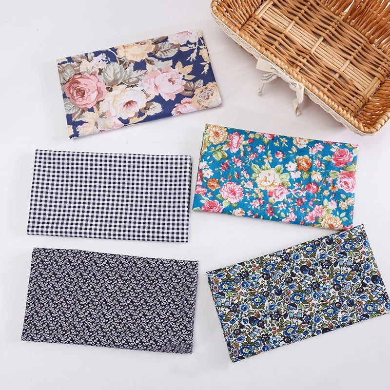 5Pcs/Set 25cmX25cm Floral Plaid Dot Stripes Print Cotton Fabric Sewing Quilting Cloth Patchwork Needlework Handmade DIY Material