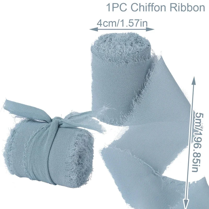 5 Meters Long Cintas Tela Para Manualidades 3.8 Cm Width Chiffon Silk Ribbon Flower Bouquet Wrap Decoration Edge Chiffon Ribbon