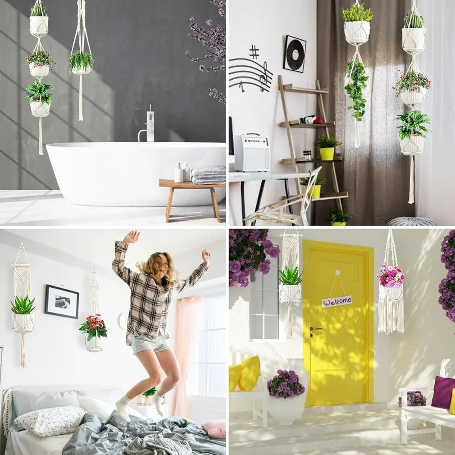 Macrame Plant Hangers 6Pack Hanging Planters for Indoor Plants w 6 Set Hangers Kit Handmade Macrame Plant Hangers Indoor Flowers.