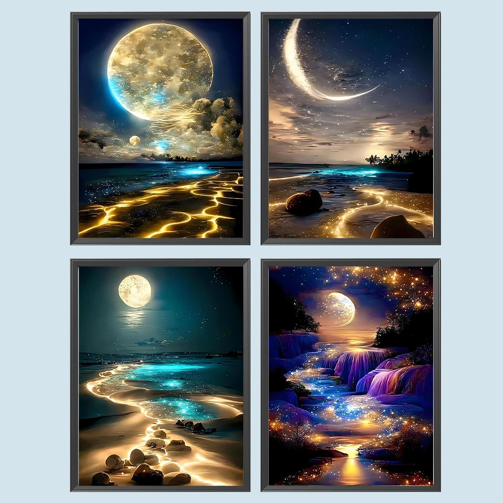 4pcs Moonlight 5D DIY Full Drill Round Diamond Painting Kit Home Decor 30x40cm