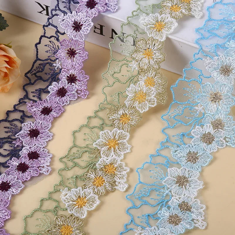 5yards Blue White Purple Lace Fabric Guipure Embroidery Ribbon Trim Sewing Applique 6CM Wide