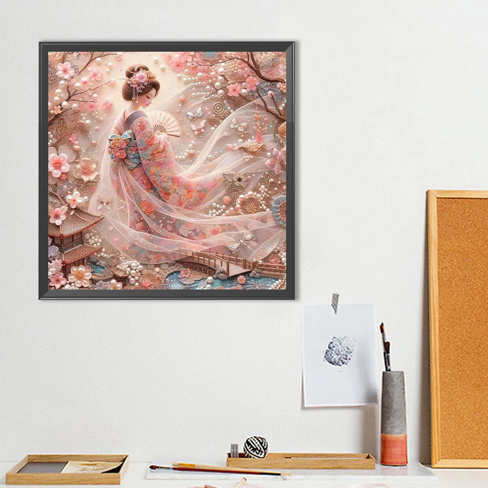 5D DIY Full Round Drill Diamond Painting Japanese Geisha Beauty Decor Art Crafts DIY Birthday Gifts Christmas Party Home Decor