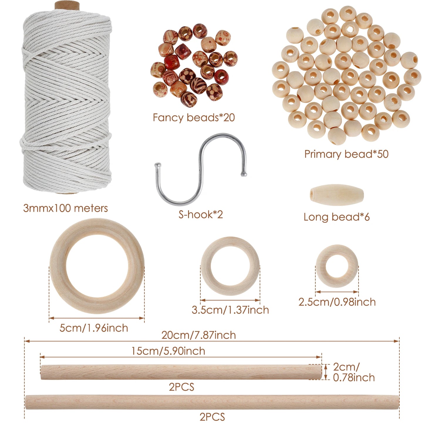 DIY Macrame Wall Hanging Kit Complete Macrame Kit with Cotton Rope Wood Beads Wood Rings Beginners DIY Craft Macrame Kit