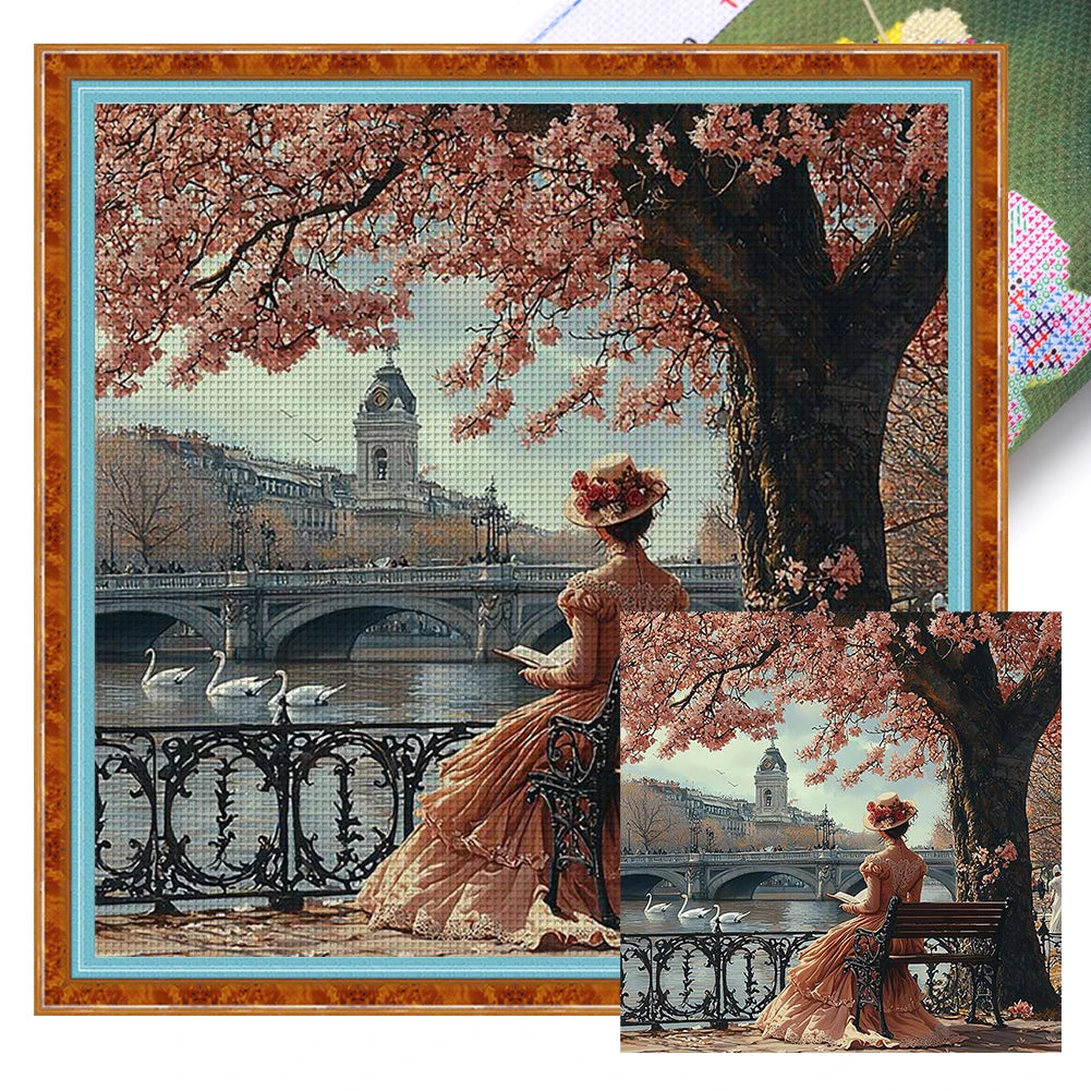 Full Embroidery Eco-cotton Thread 11CT Printed Girl Cross Stitch Kit Art 50x50cm