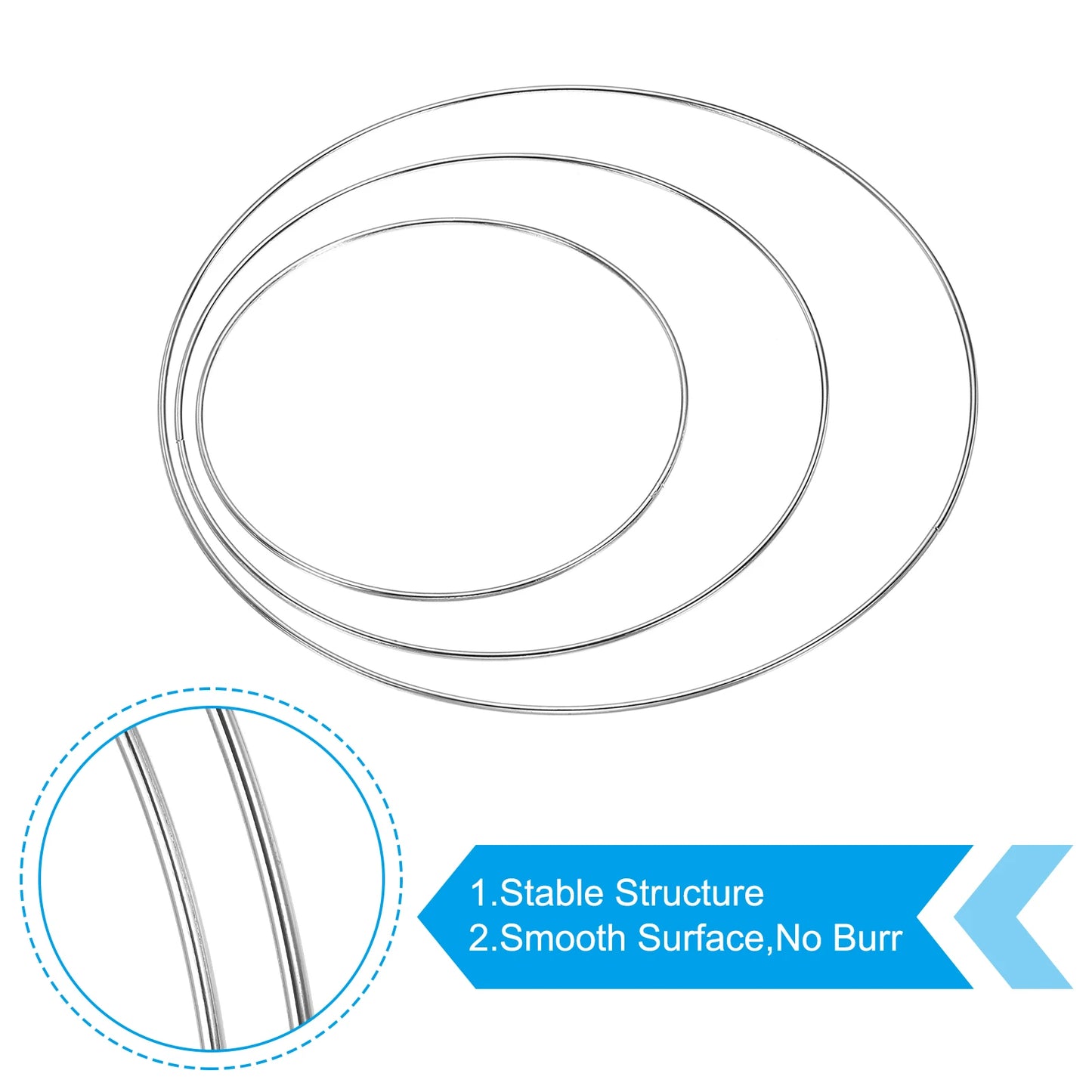 Dream Catcher Rings Set 3 Sizes Metal Macrame Wreath Floral Round Ring Hoop for Home Car DIY Craft Wall Decoration Silver