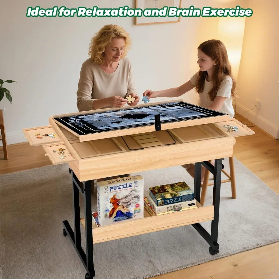 Large Puzzle Table with Drawer for 3001500 Piece Jigsaw Puzzles Adjustable Height and Angle Wooden Puzzle Board with Felt PP Co