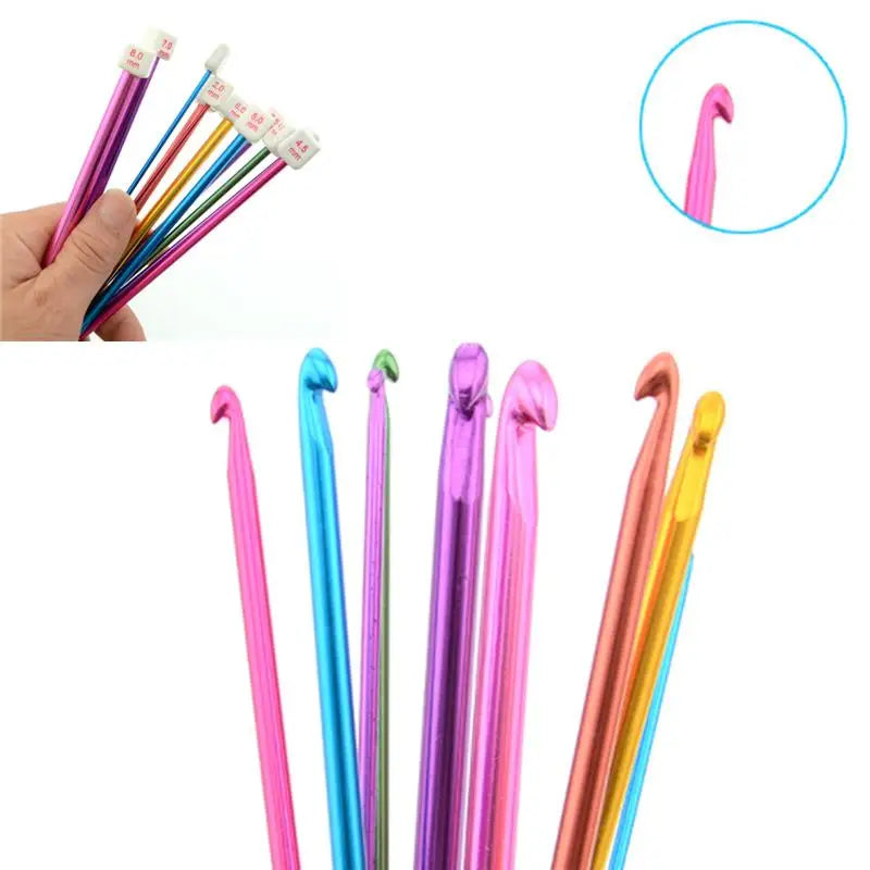 11Pcs/pack Colorful Iron 27cm Crochet Hooks Tunisian Afghan Knitting Needles Set Household Handmade Knitting Crochet Tool