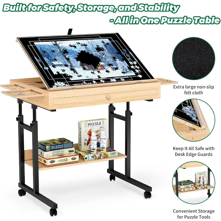Large Puzzle Table with Drawer for 3001500 Piece Jigsaw Puzzles Adjustable Height and Angle Wooden Puzzle Board with Felt PP Co