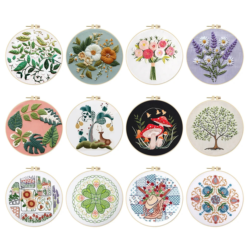 Flower Cotton Stamped Embroidery Cross Stitch DIY Starter Needlepoint Kit