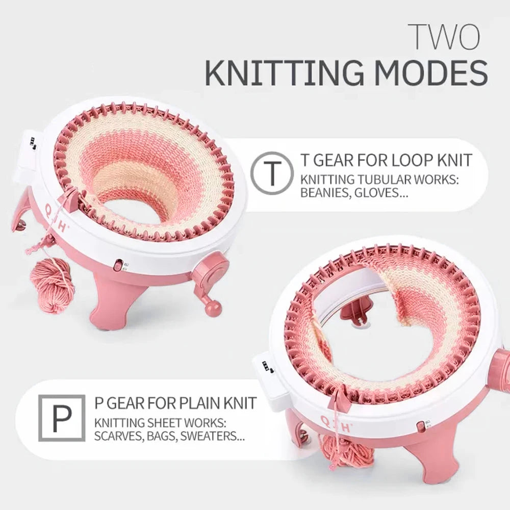 QJH 48-Needles Handheld Knitting Machine Kit With Yarns - DIY Craft Weaving Machine Set For Scarves, Sweaters, Hats & Socks