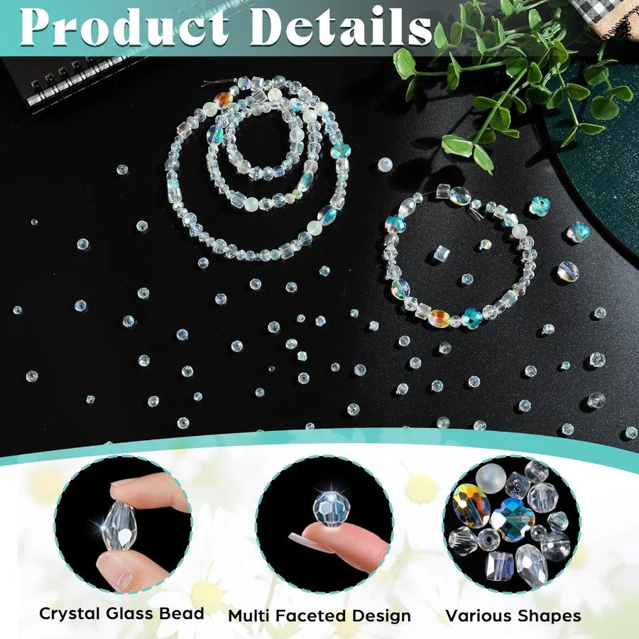 1272Pcs Glass Beads for Jewelry Making Assorted Crystal Beads with Loose Beads for Bracelet Earring Necklace Suncatchers DIY Cr