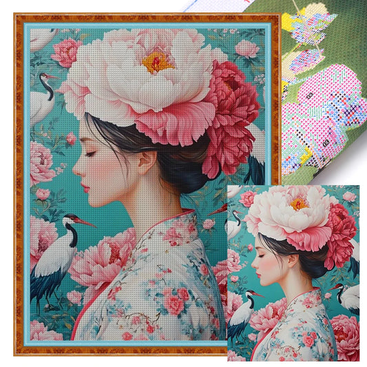 Full Embroidery Eco-cotton Thread 11CT Printed Girl Cross Stitch Kit Art
