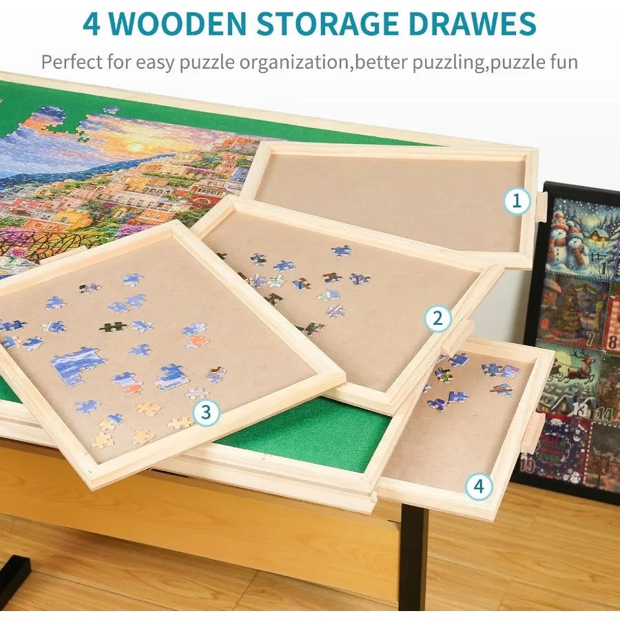 1500pcs Puzzle Table with Legs34.25" x 25.2"Wooden Jigsaw Puzzle Board with 4 Drawers and Cover Height Adjustment and Weight op