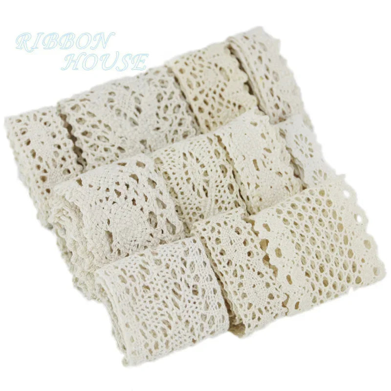 Cotton Lace Ribbon Beige DIY Handmade Wedding Party Craft Gift Packing Patchwork Crocheted Lace (5 meters/lot)