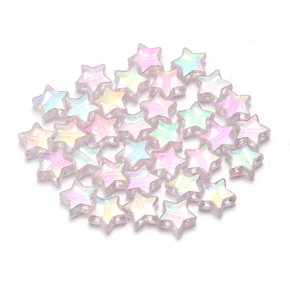 100pcs Acrylic Pentagram Beads AB Plating Loose Spacer Beads Five Pointed Star Beads For Jewelry Making DIY Bracelet Accessories