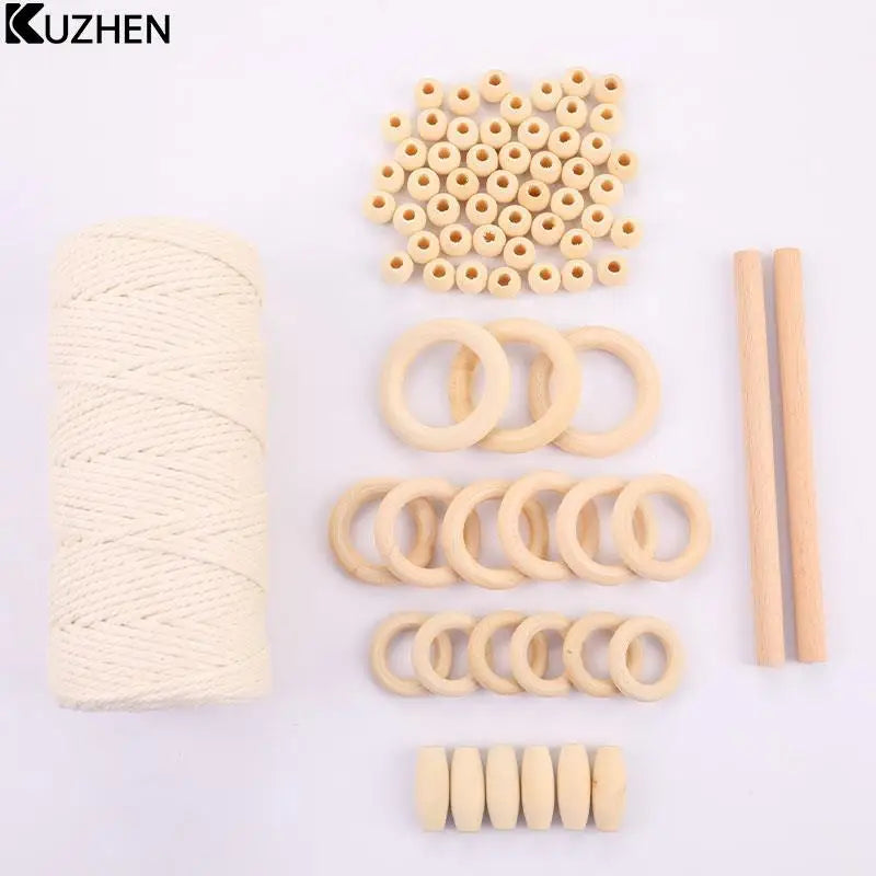 Macrame Cord Natural Cotton Rope With Wood Ring Wood Stick For DIY Teether Macrame Kit Wall Hanging Plant Hanger