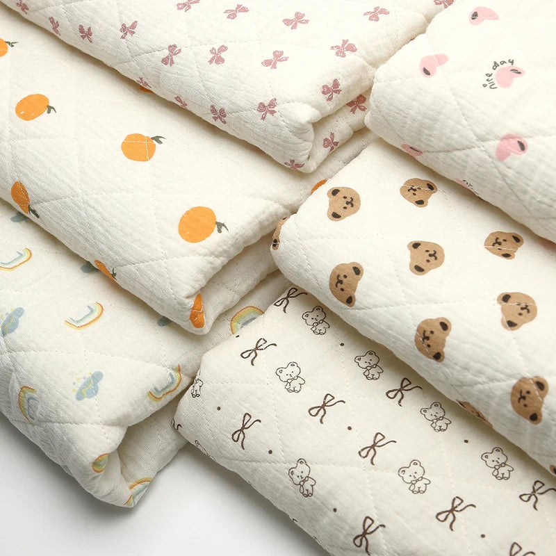 0.5m/2m Thicken Pure Cotton Double-layer Crepe Quilted Cotton Printed Fabric for Sewing Children's Clothing Blankets DIY Fabrics