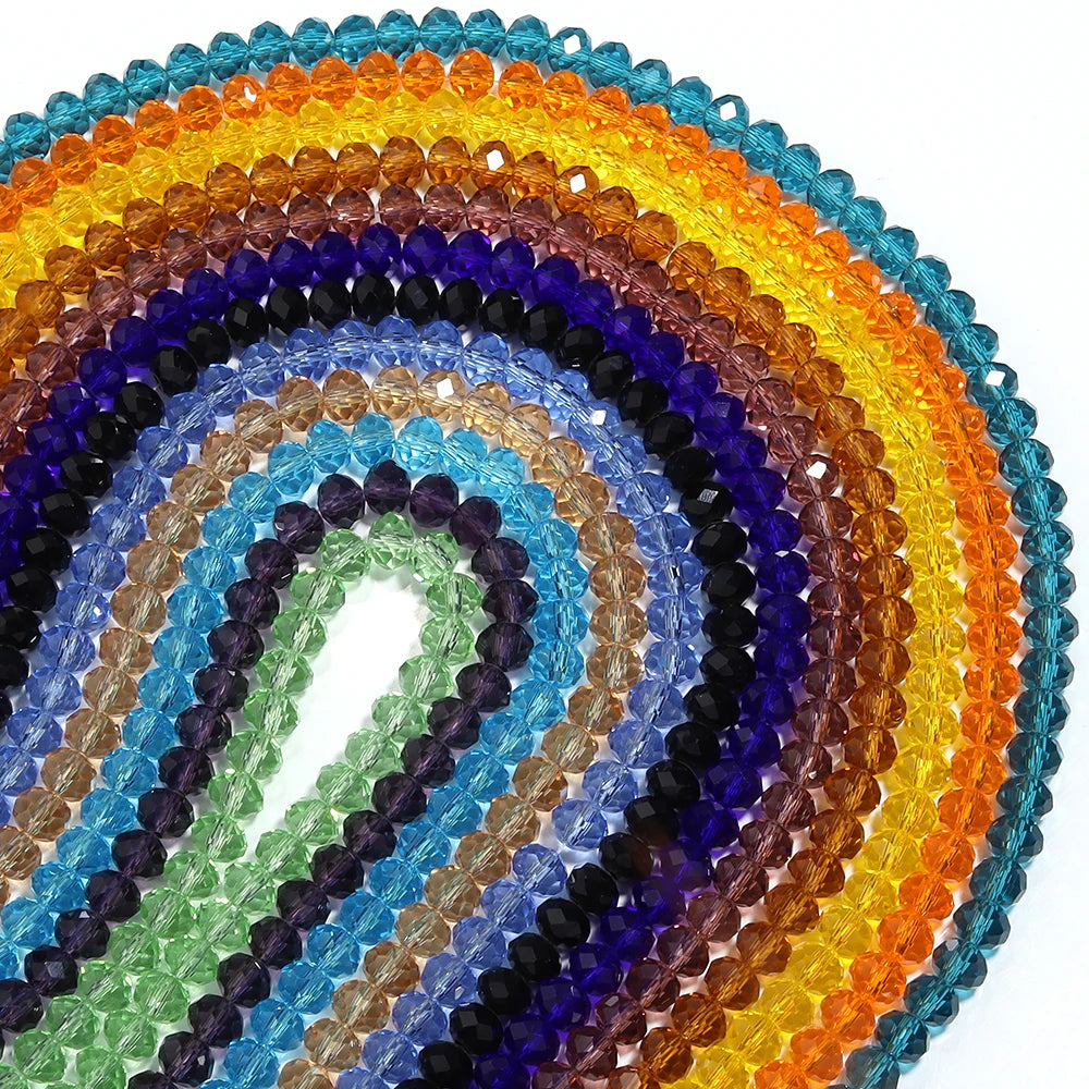 3/4/6/8/10mm Clear Color Faceted Crystal Rondelle Glass Beads Loose Spacer Abacus Beads For Jewelry Making DIY Bracelet Necklace