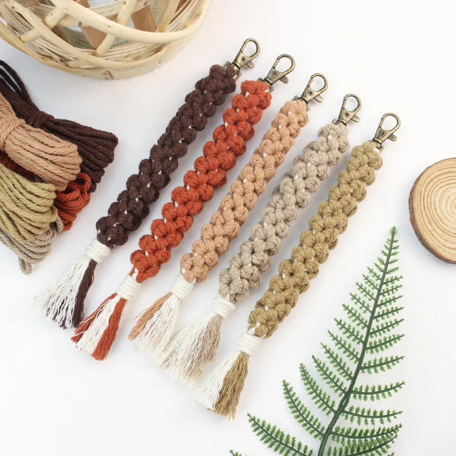 Handmade Woven Solid Flowe keychain Macrame Kit With Tutorial For Beginners Hand DIY Flowe Key Chain Phone Lanyard Pendant Craft