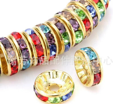 100Pcs 4/6/8/10mm Metal Crystal Beads Rhinestone Rondelle Spacer Beads For Jewelry Making Bracelet  Necklace DIY Accessories