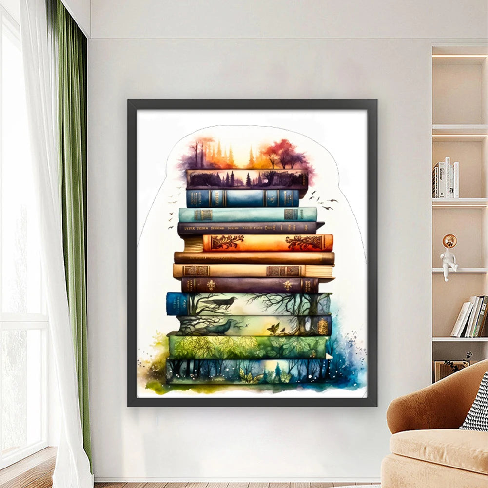 Full Embroidery cotton Thread 11CT Printed Pile of Book Cross Stitch 60x70cm